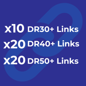 Navy blue chain link graphic with text: x10 DR30+, x20 DR40+, x20 DR50+ Links.