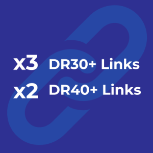 Navy blue chain link graphic with text: x3 DR30+, x2 DR40+ Links.