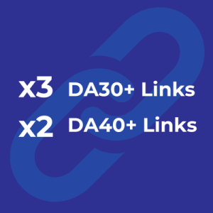 Navy blue chain link graphic with text: x3 DA30+, x2 DA40+ Links.