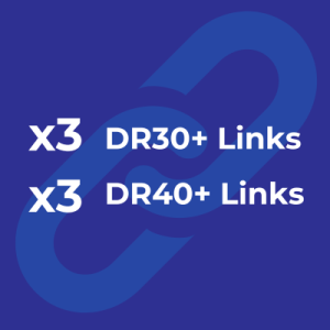 Navy blue chain link graphic with text: x3 DR30+, x3 DR40+ Links.